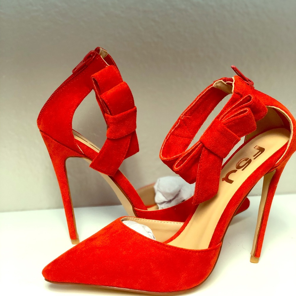 Red Suede Bow Shoes